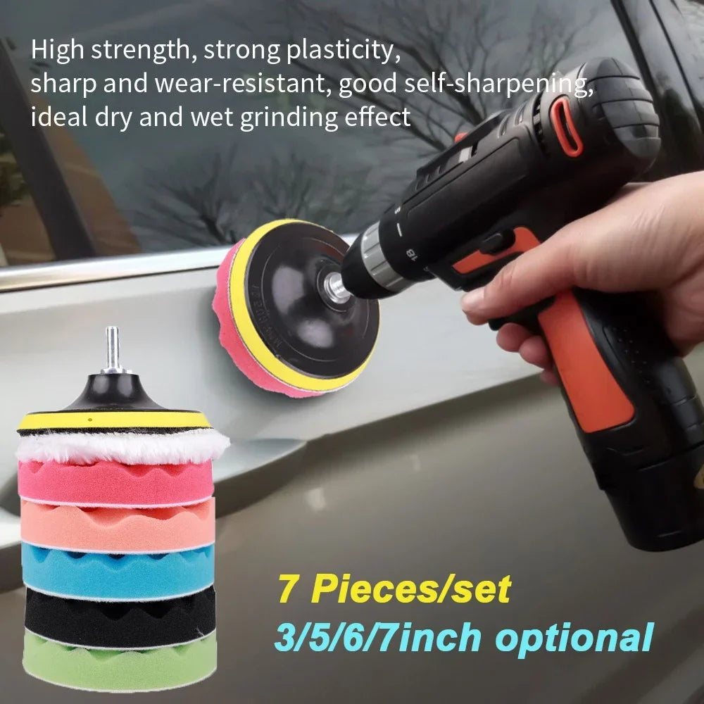 8Pcs 3/5/7 Inch Car Polishing Kit | Self-Adhesive Buffing and Waxing Pad Set with Drill Adapter