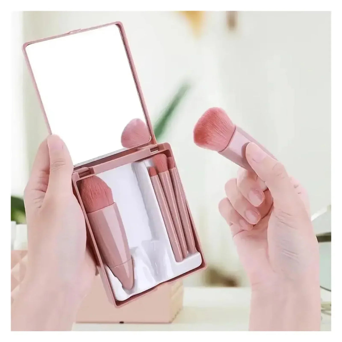 5-Piece Travel Makeup Brush Set with Mirror Case
