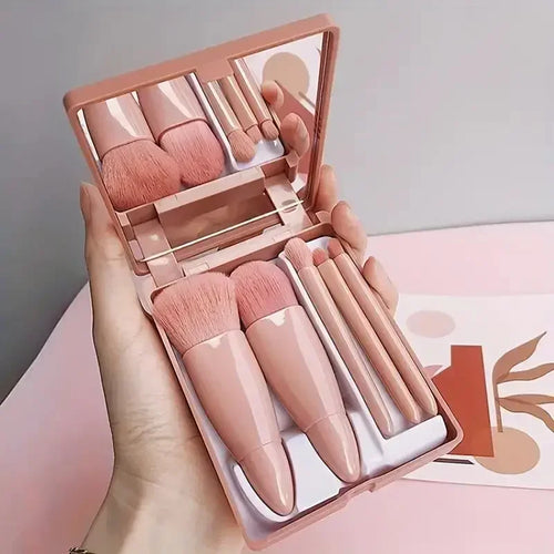 5-Piece Travel Makeup Brush Set with Mirror Case