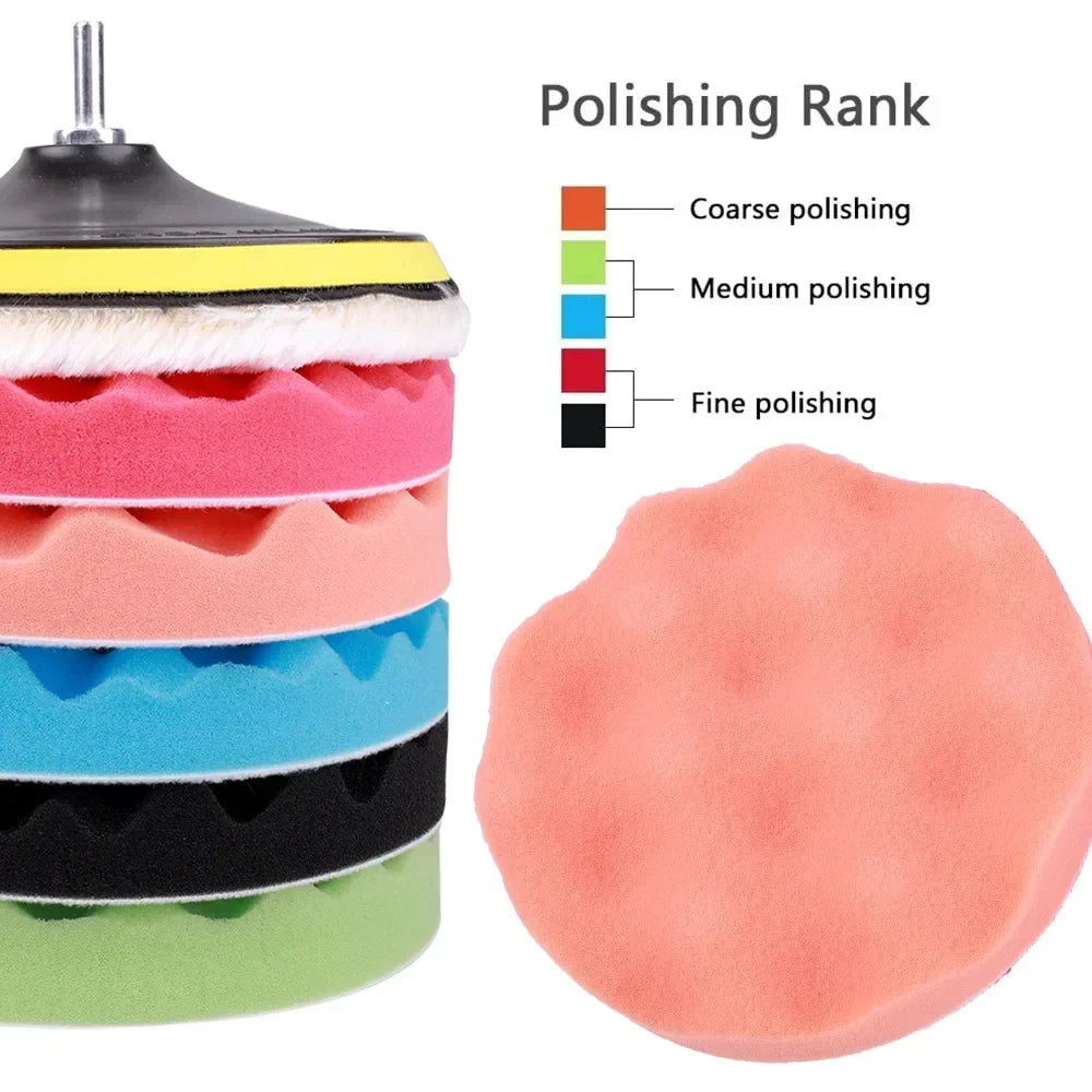 8Pcs 3/5/7 Inch Car Polishing Kit | Self-Adhesive Buffing and Waxing Pad Set with Drill Adapter