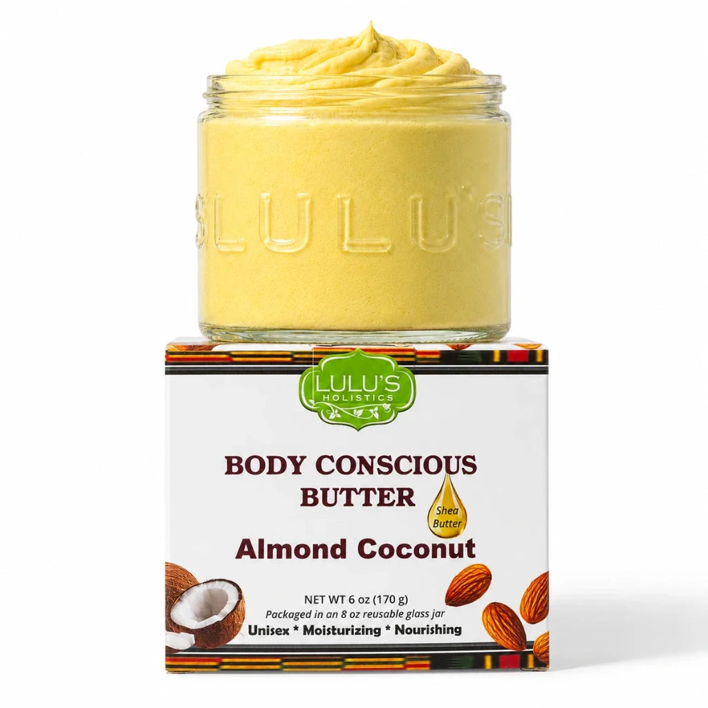 Lulu's Holistics Almond Coconut Glowing Whipped Body Butter with Raw African Yellow Shea Base